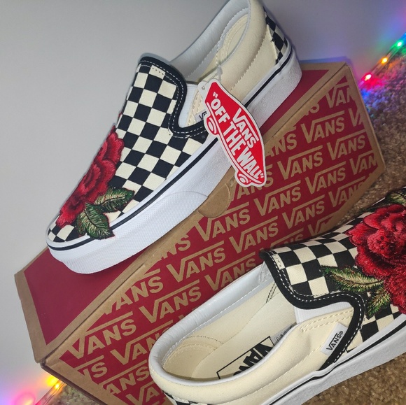 Checkerboard floral slip-on vans - Picture 6 of 7